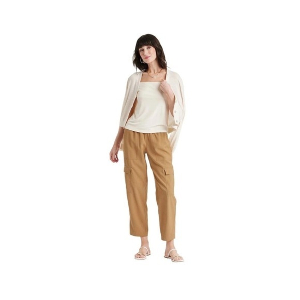 A New Day Womens Large High-Rise Cargo Pants Tan Brown Elastic Waist NWT NEW - Picture 9 of 10